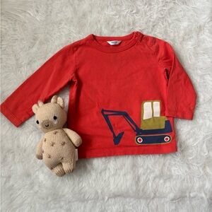 Baby Boden Vibrant Red Crew Neck Shirt with Excavator